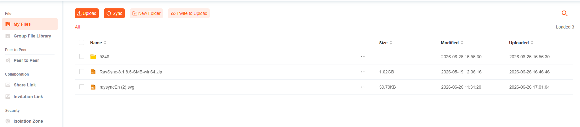 Raysync upload/download interface