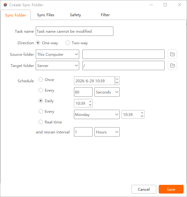 Raysync sync task configuration